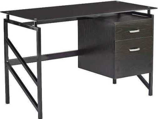 Safco 1006BB SOHO Glass Top Desk | Two Drawer Pedestal | Metal Frame | Textured Black Laminate | Workspace Organization